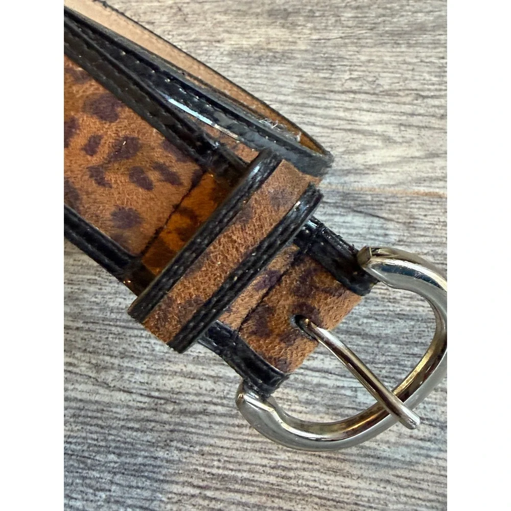 Amiee Lynn Leather Belt Medium Leopard Print Silver Buckle Womens Rodeo Western